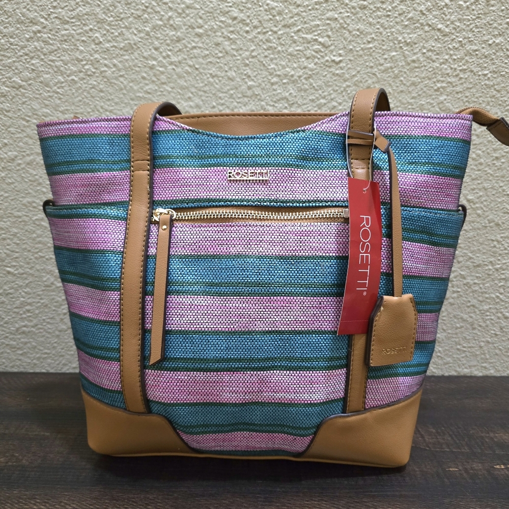 Rosetti Striped Tote Bag Beach Travel Womens Purse Pink & Blue‎ NWT